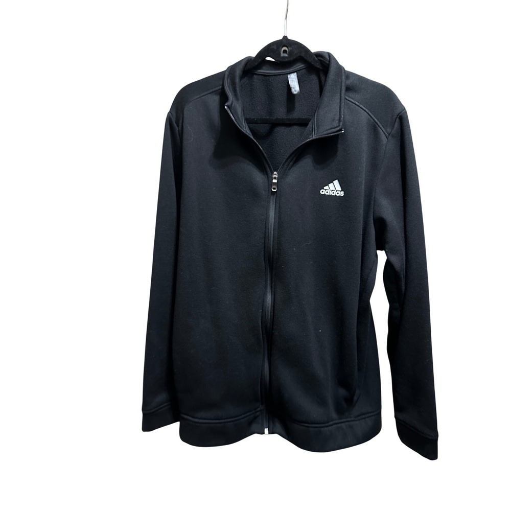 Adidas Golf Mens Large Full Zip Fleece Lined Track‎ Jacket Black Mock Neck Logo